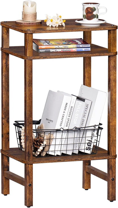 Side Table End Table Tall Night Stand 3-Tier for Living Room Bedroom Bathroom Office Furniture Brown