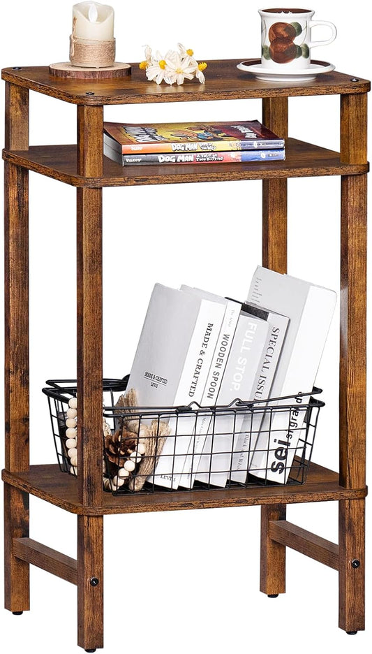 Side Table End Table Tall Night Stand 3-Tier for Living Room Bedroom Bathroom Office Furniture Brown