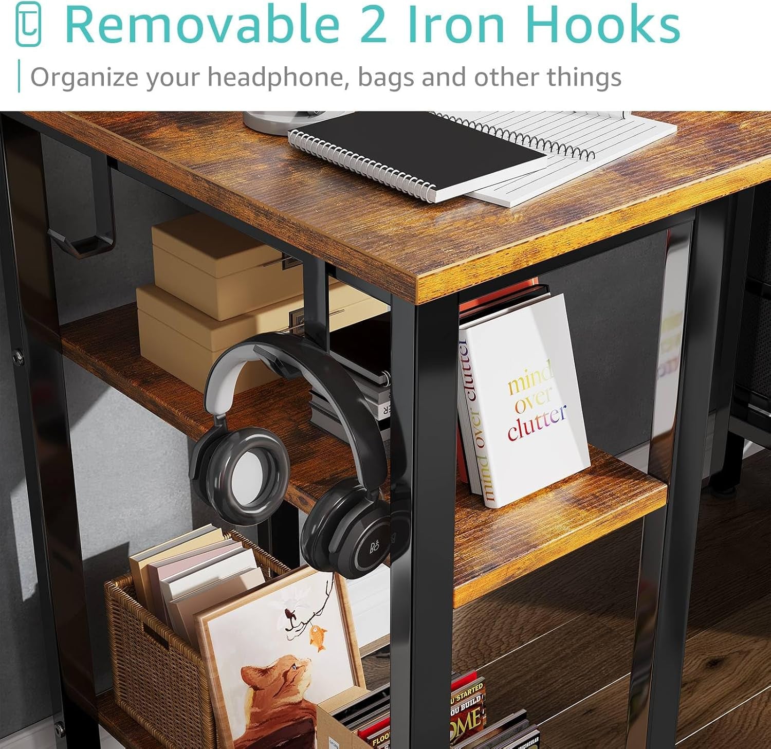 47 Inch Desk with 4 Drawers & Storage Shelves, Writing Work Study Computer Desk for Home Office Bedroom, Modern Simple Student PC Desks Table, Rustic Brown