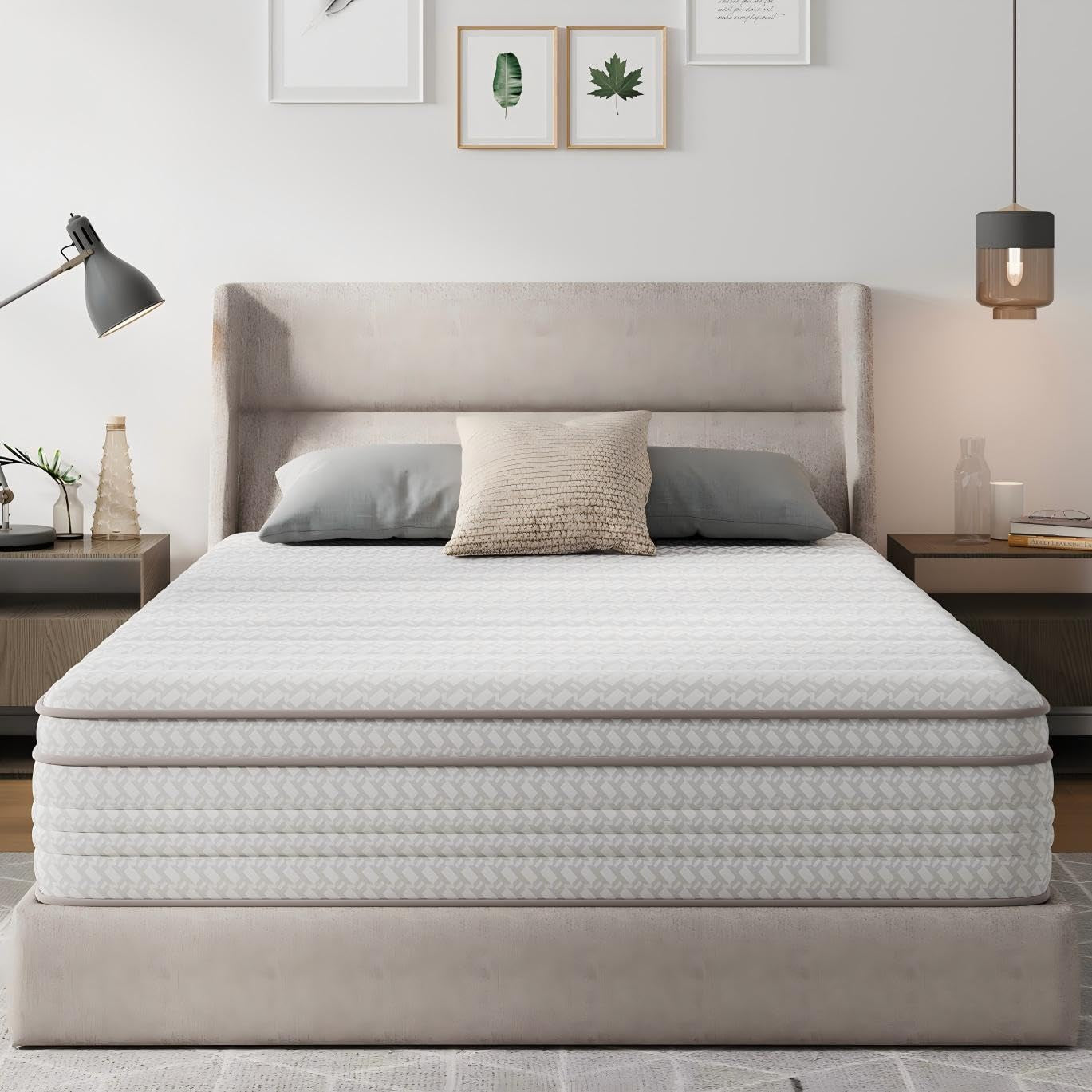 10 Inch Queen Size Mattress in a Box, Hypoallergenic & Back Pain Relief, Hybrid Queen Mattresses with Smarts Coils, Fiberglass Free Certipur-Us Certified Colchones No Box Spring Needed