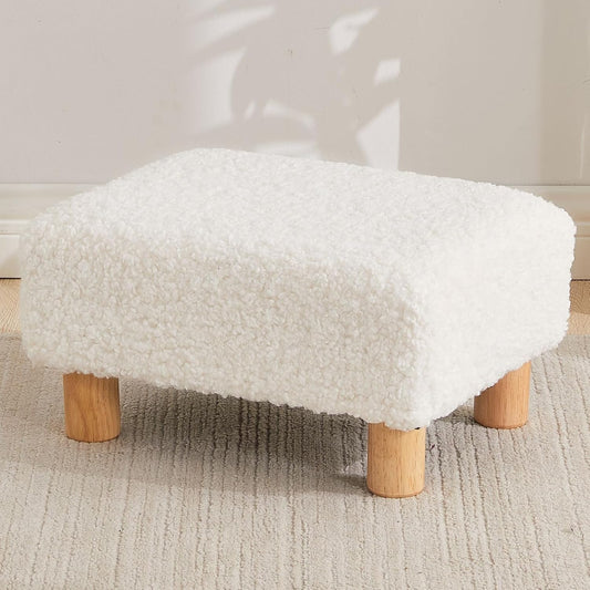 Small Foot Stool Ottoman, Sherpa Footstool Ottoman Foot Rest for Couch, Rectangle Footstools and Ottomans Small for Living Room, Entryway and Bedroom (White)