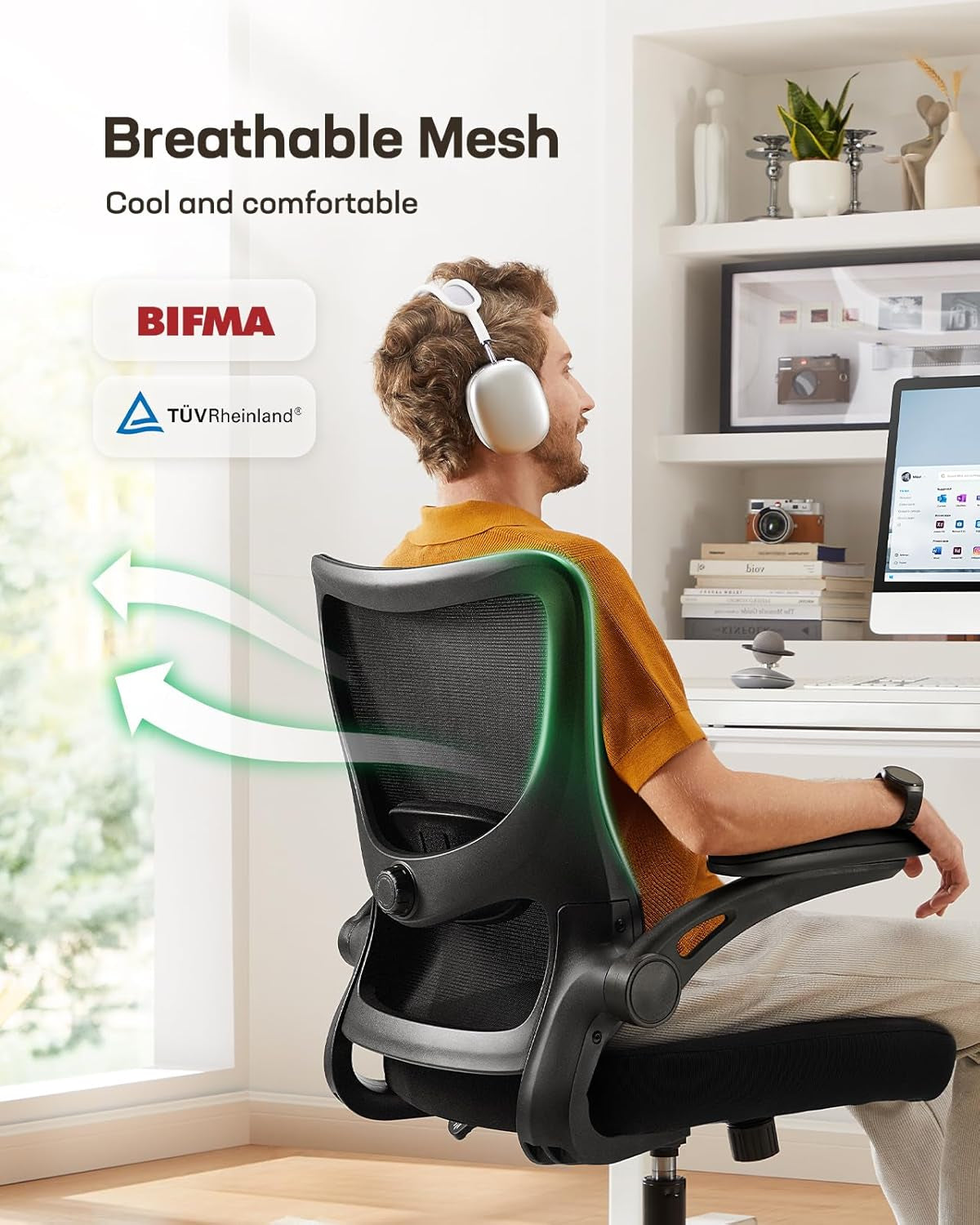Office Chair Ergonomic Desk Chair with 3 Ways PU Armrests and Adjustable Lumbar Support Breathable Mesh Computer Chair Executive Rolling Swivel Comfy Task Chair for Home Office Gaming