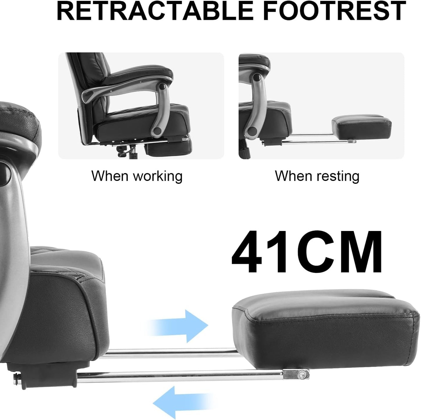 Big and Tall Office Chair 400Lbs for Heavy People, Wide Executive Office Chair with Foot Rest, High Back Ergonomic Desk Chairs Lumbar Support for Lower Back Pain, Leather Black