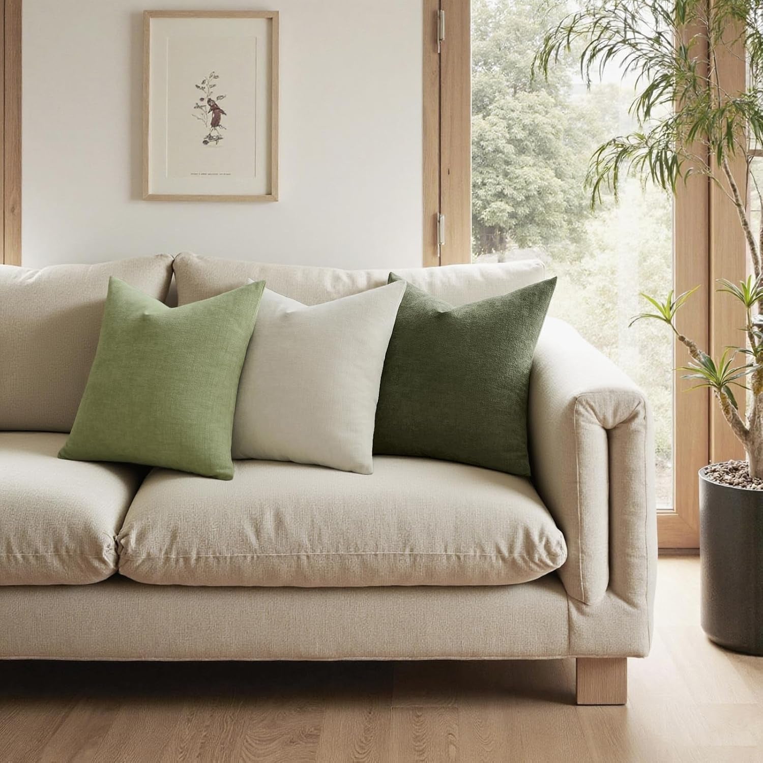 Olive Green Couch Pillow Covers 18X18 Inch, Set of 2 Soft Chenille Decorative Square Throw Pillow Covers Farmhouse for Sofa Living Room Bed