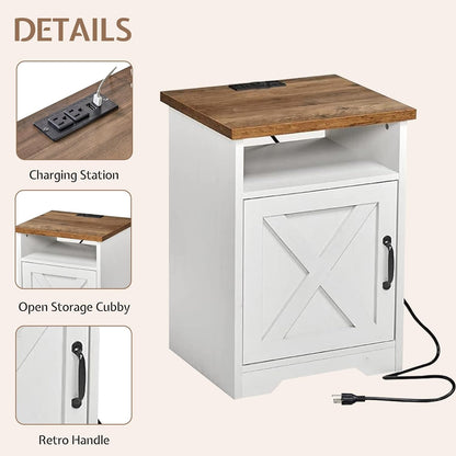 3-Piece Farmhouse Living Room Table Sets, Includes 1 X Coffee Table, 2 X End Tables with Charging Station & USB Ports, Rustic Coffee Table Set of 3, Distressed White