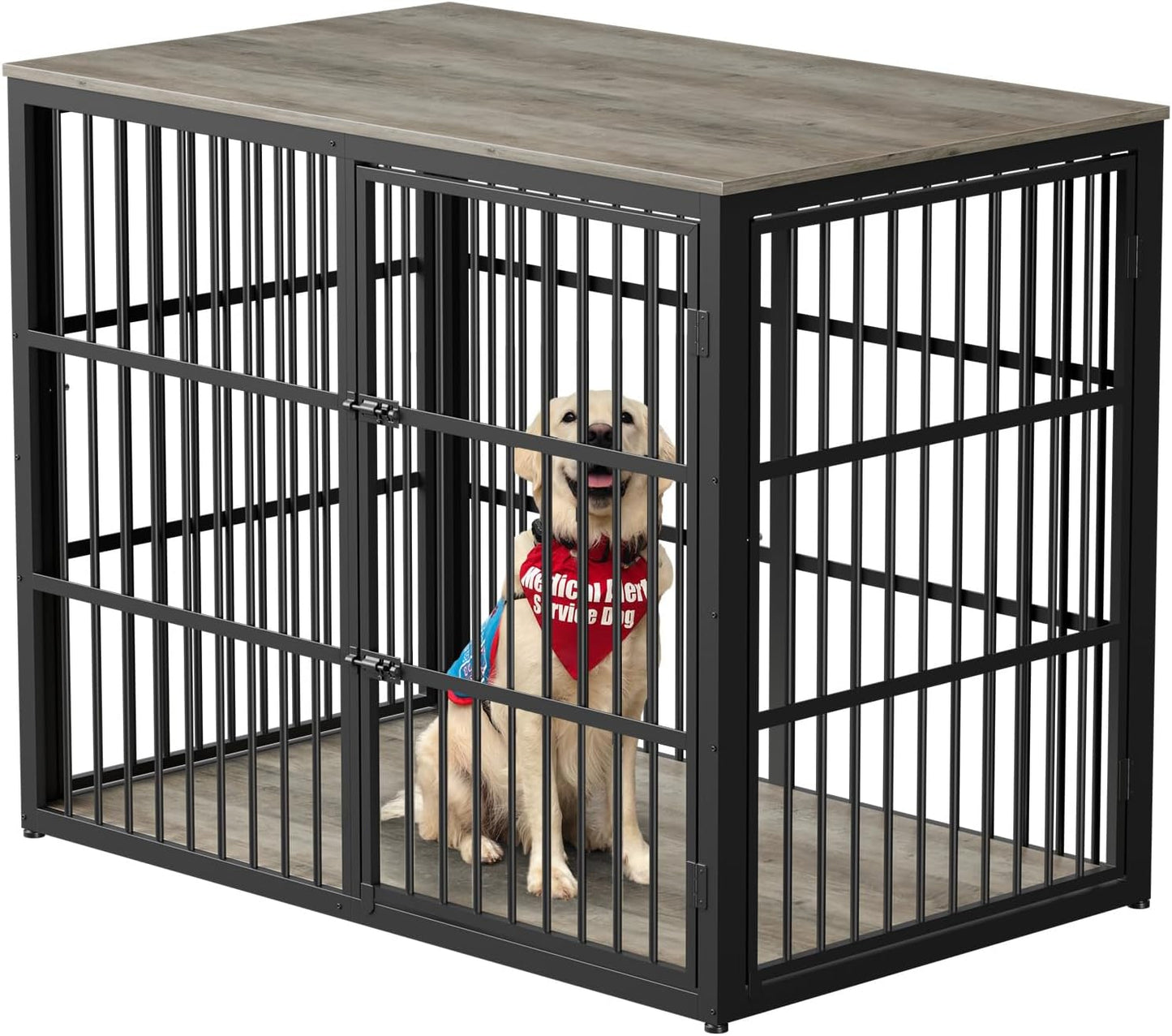 48'' XXL Dog Crate Furniture with 3 Doors, Wooden Crate End Table Heavy Duty Indoor Combination Cage for Medium to Large Dogs, Multiple Units Can Be Combined, Grey