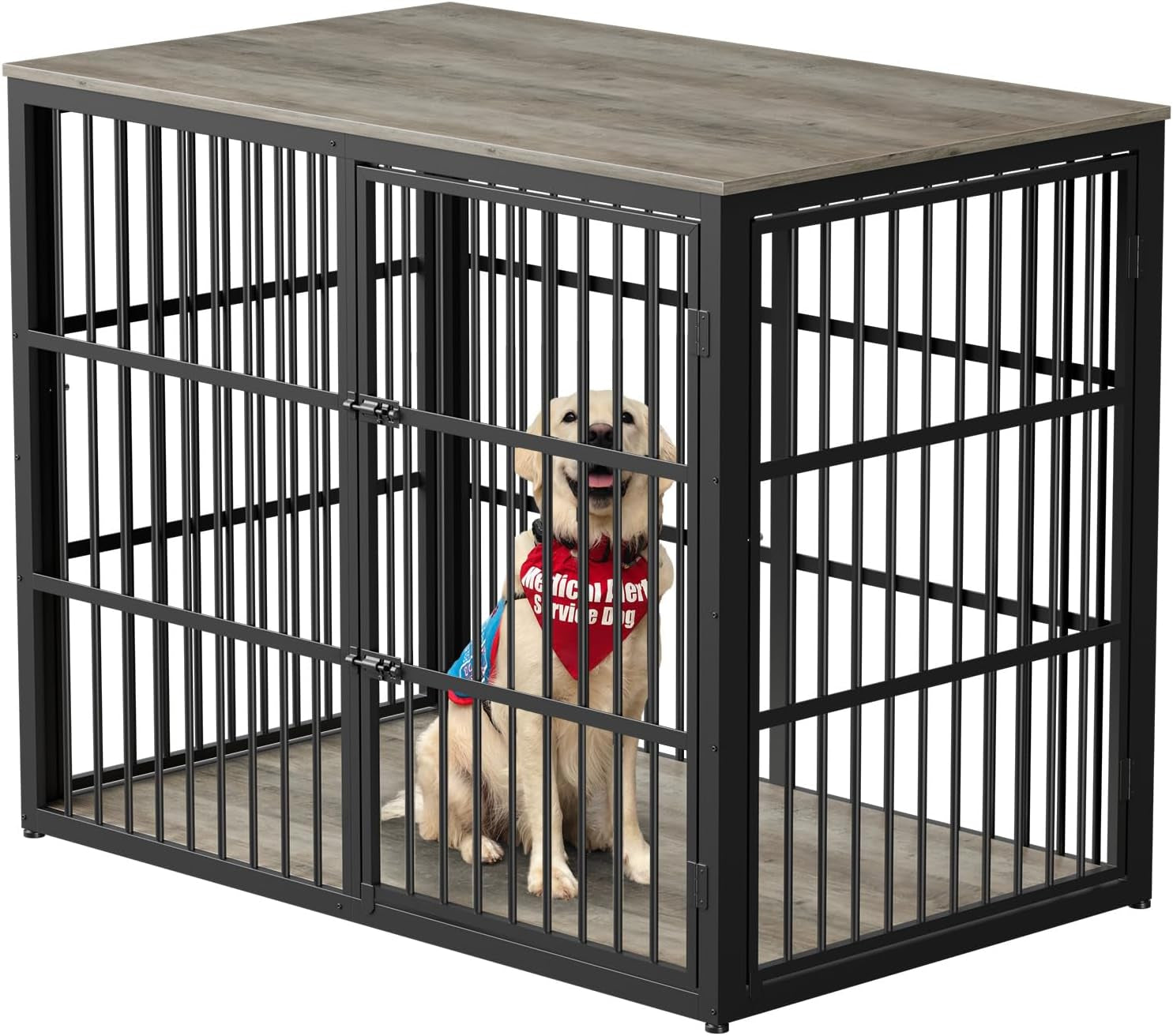 48'' XXL Dog Crate Furniture with 3 Doors, Wooden Crate End Table Heavy Duty Indoor Combination Cage for Medium to Large Dogs, Multiple Units Can Be Combined, Grey