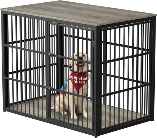 48'' XXL Dog Crate Furniture with 3 Doors, Wooden Crate End Table Heavy Duty Indoor Combination Cage for Medium to Large Dogs, Multiple Units Can Be Combined, Grey