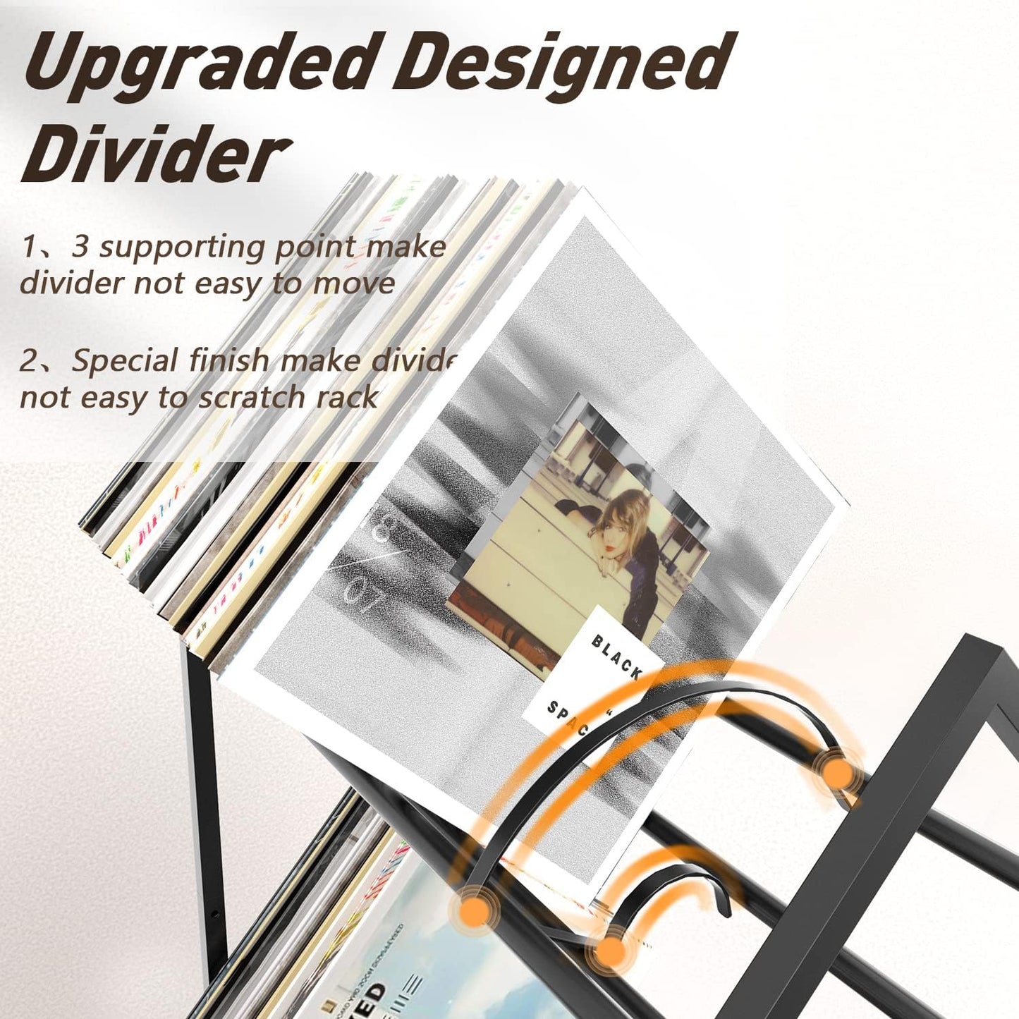 2-Tier-Vinyl-Record-Storage-Holder with Dividers, 200 Lps Albums Storage Rack Shelf, Steel Music Records Display Shelf Organizer for Book, Magazine, Files,Matte Black