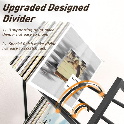 2-Tier-Vinyl-Record-Storage-Holder with Dividers, 200 Lps Albums Storage Rack Shelf, Steel Music Records Display Shelf Organizer for Book, Magazine, Files,Matte Black