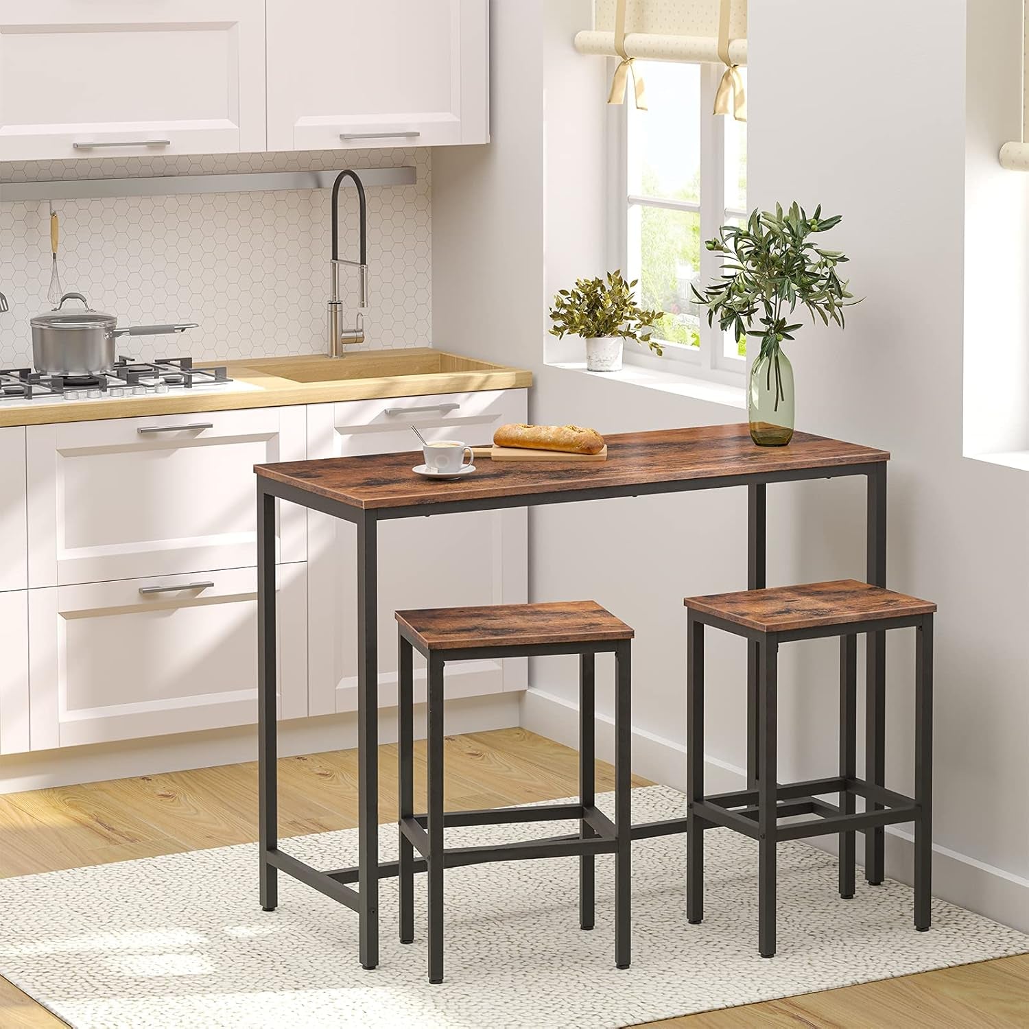 Bar Table, Rectangular Pub Table, 47.2” Counter Height Bar Table, Industrial Bar Height Table, Dining Table for Kitchen, Living Room, Easy to Assemble, Rustic Brown BF50BT01