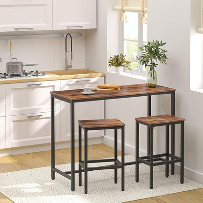 Bar Table and Chairs Set, 47.2” Rectangular Pub Table with 2 Stools for Small Space, High Top Table, 3-Piece Breakfast Stools Set, Sturdy Metal Frame, Easy to Assemble, Rustic Brown BF52BT01