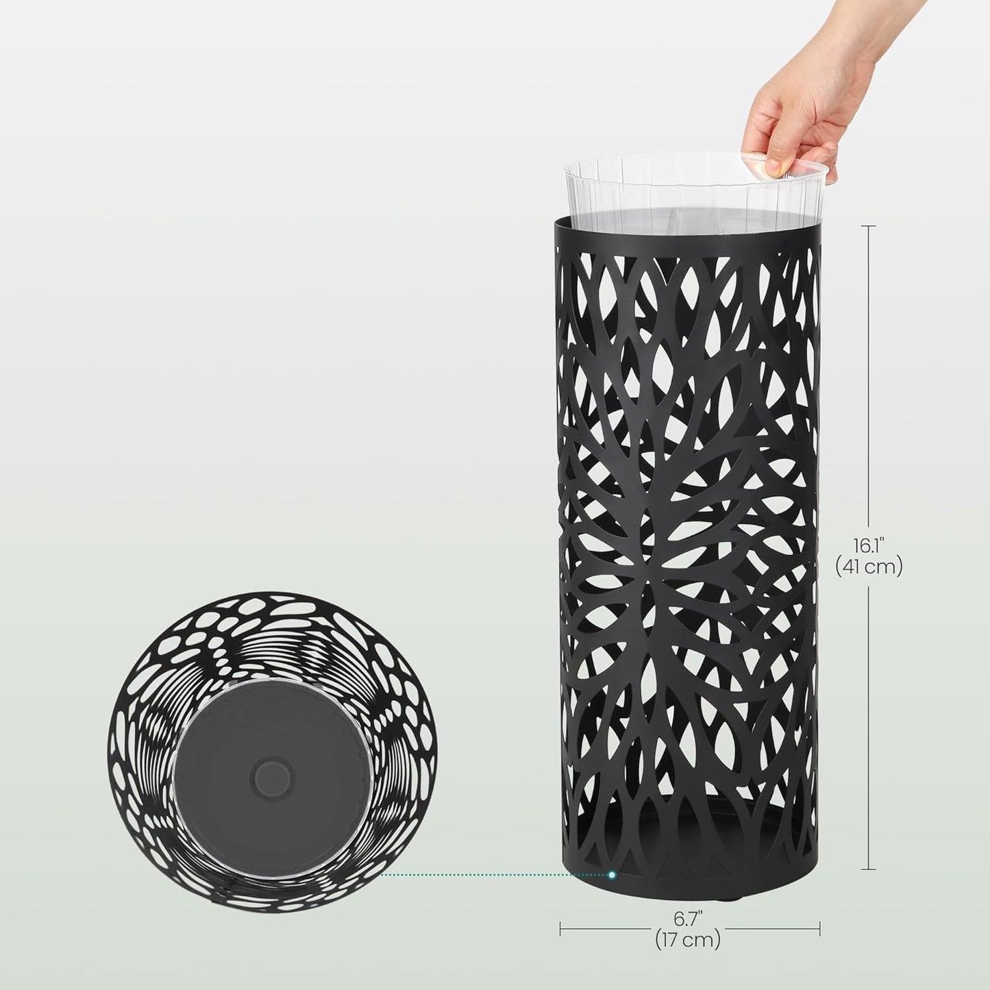 Umbrella Stand, Umbrella Holder for Entryway, Steel round Umbrella Rack Freestanding, for Canes Walking Sticks, with a Detachable Drip Tray, 2 Long and 2 Short Hooks, Matte Black ULUC022B01