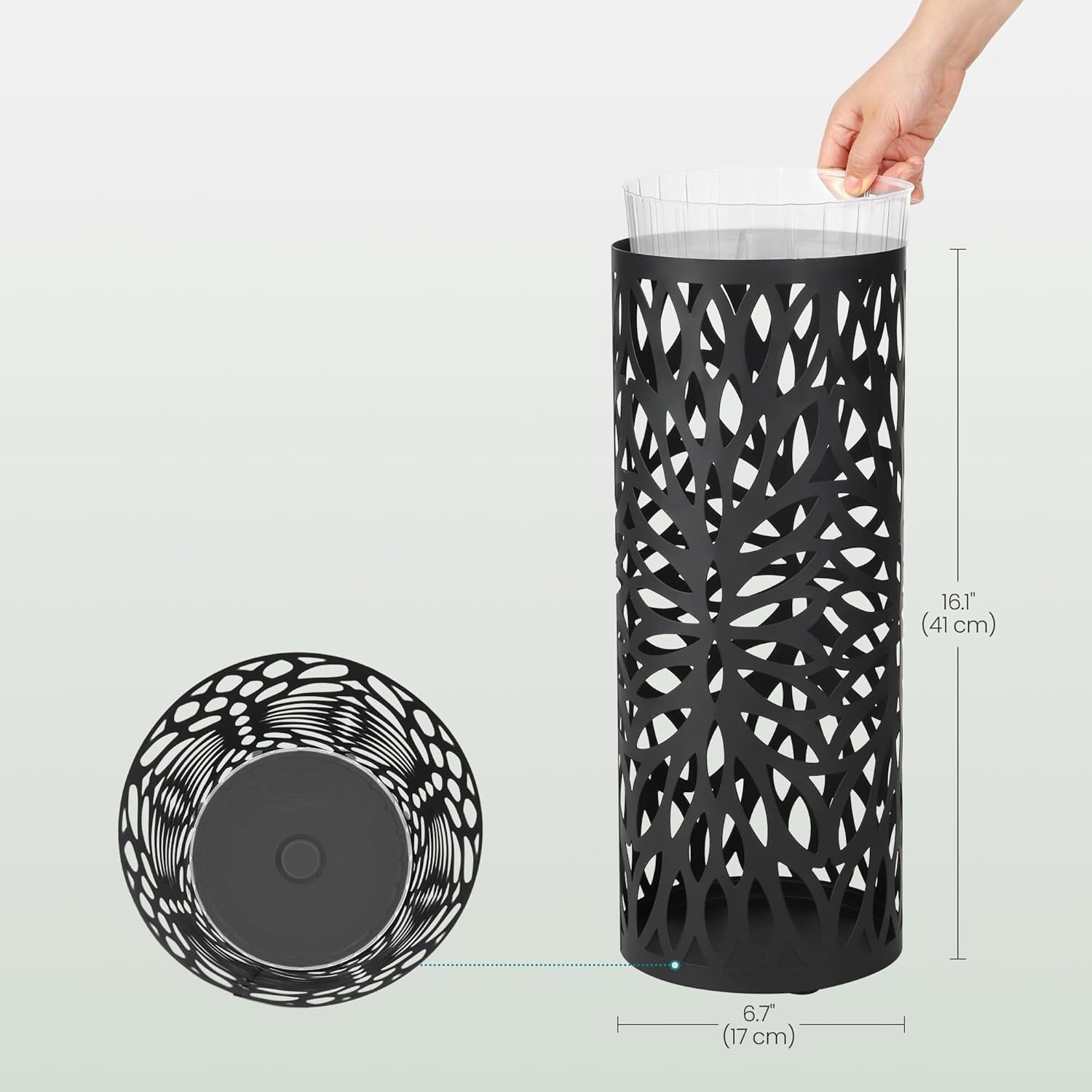 Umbrella Stand, Umbrella Holder for Entryway, Steel round Umbrella Rack Freestanding, for Canes Walking Sticks, with a Detachable Drip Tray, 2 Long and 2 Short Hooks, Matte Black ULUC022B01