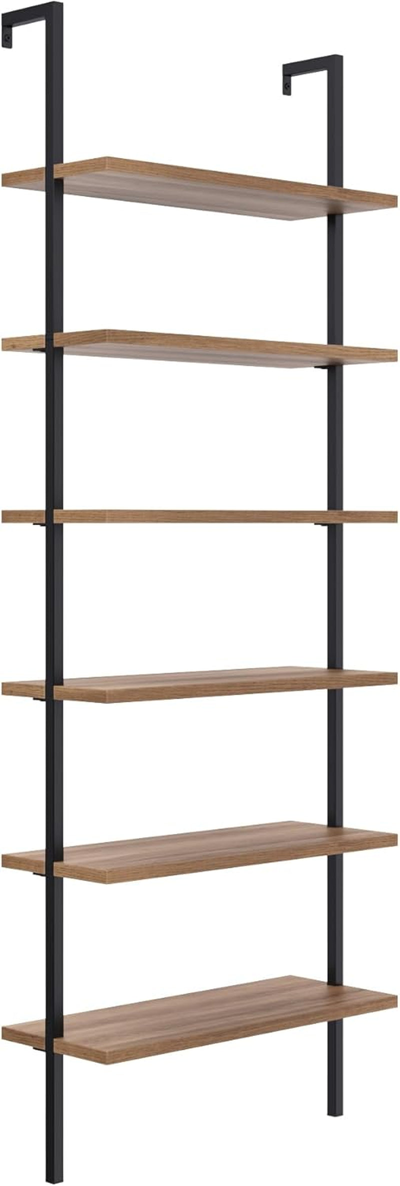 Theo 6-Shelf Tall Bookcase, Wall Mount Bookshelf with Reclaimed Wood and Industrial Metal Frame, Oak/Black