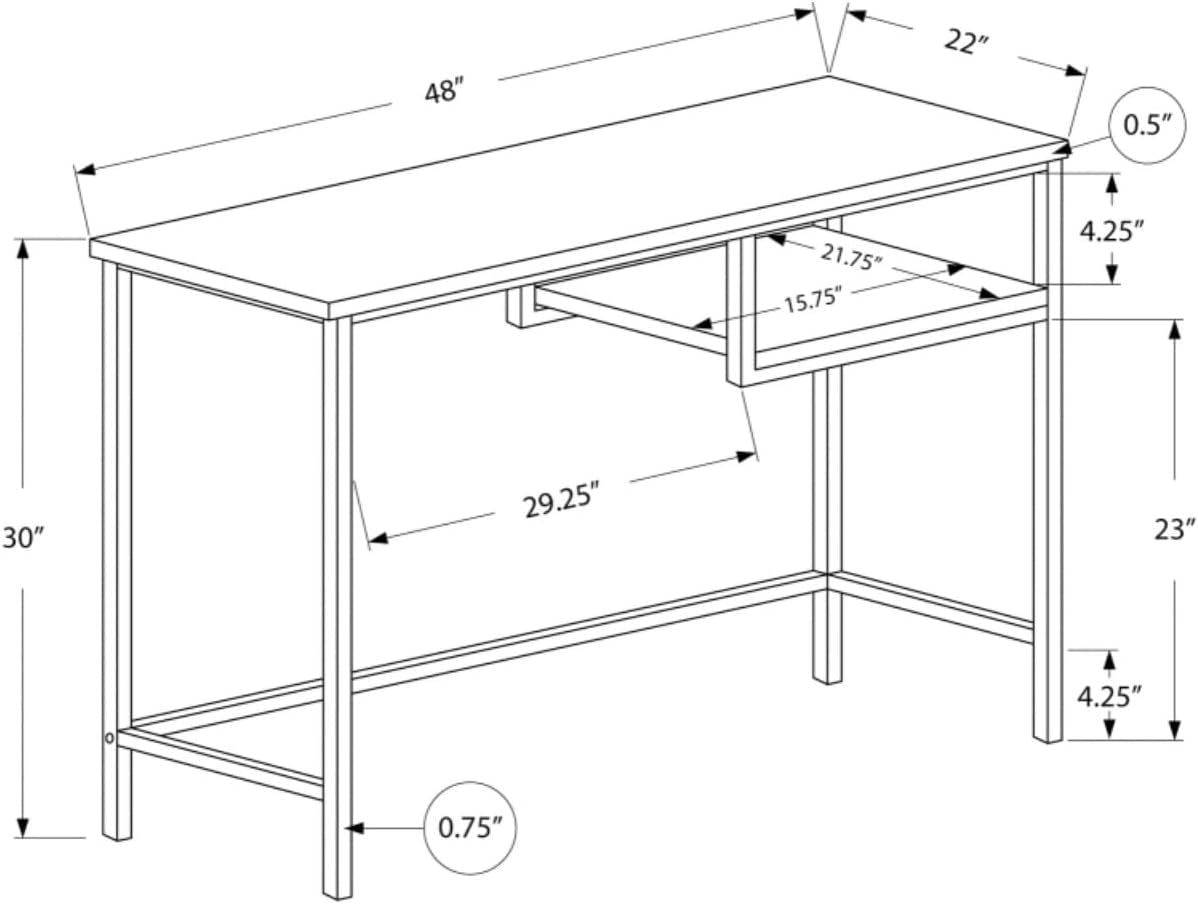 Contemporary Home Office Work Desk for Small Spaces with Storage Shelf, Modern Design PC Laptop Desk with Sturdy Coated Silver Metal Legs