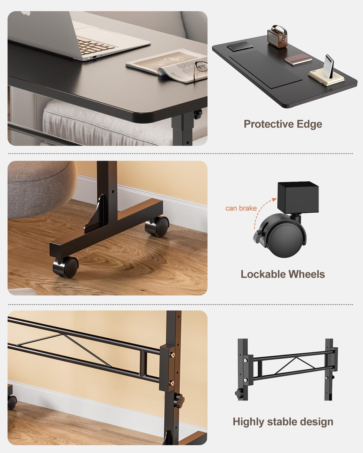 Small Standing Desk Adjustable Height, Mobile Stand up Desk with Wheels, 32 Inch Portable Rolling Desks for Walking Pad Treadmill Black