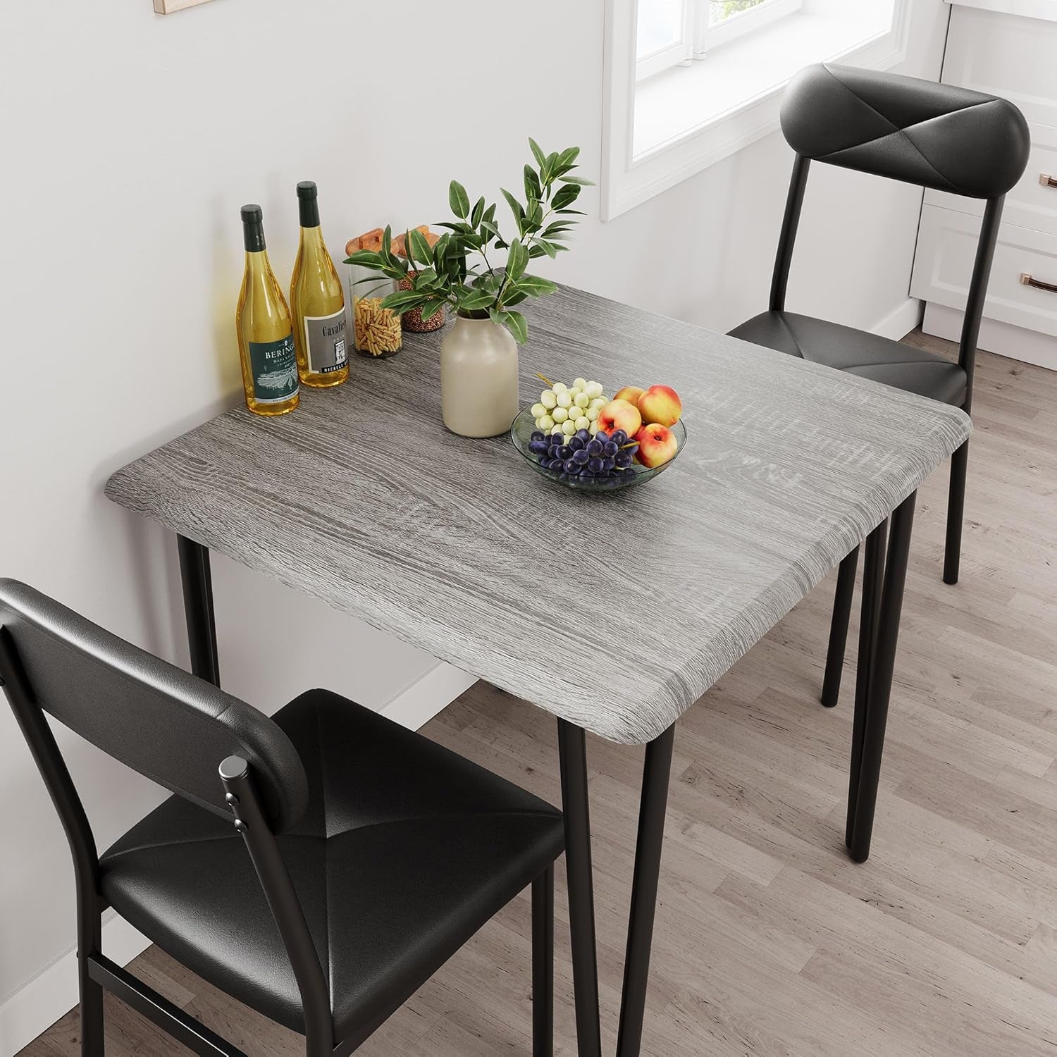 Dining Table Set for 2, Kitchen Table with Upholstered Chairs for Kitchen Room and Small Spaces (Grey, Table with 2 Chairs)