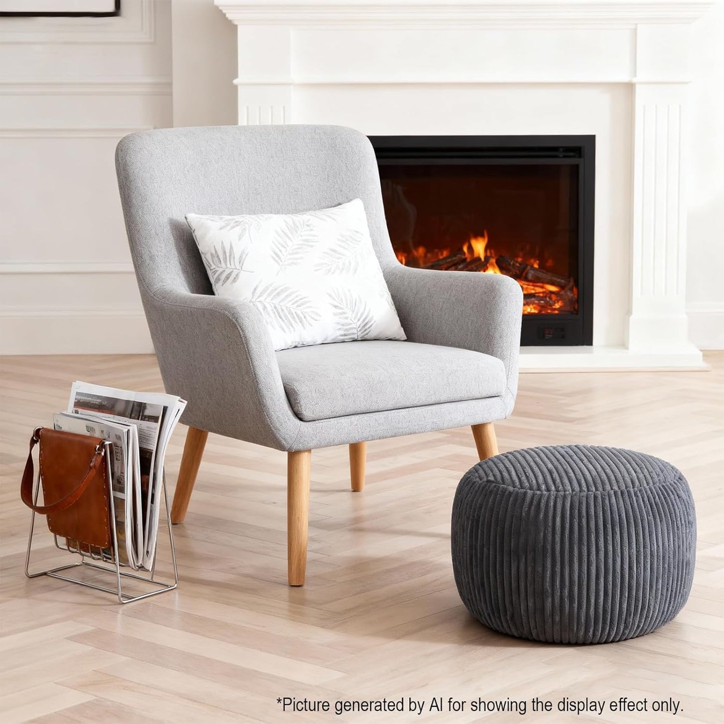 Unstuffed Ottoman Pouf Cover, Foot Rest Cover, Bean Bag Chair Cover (Gray)