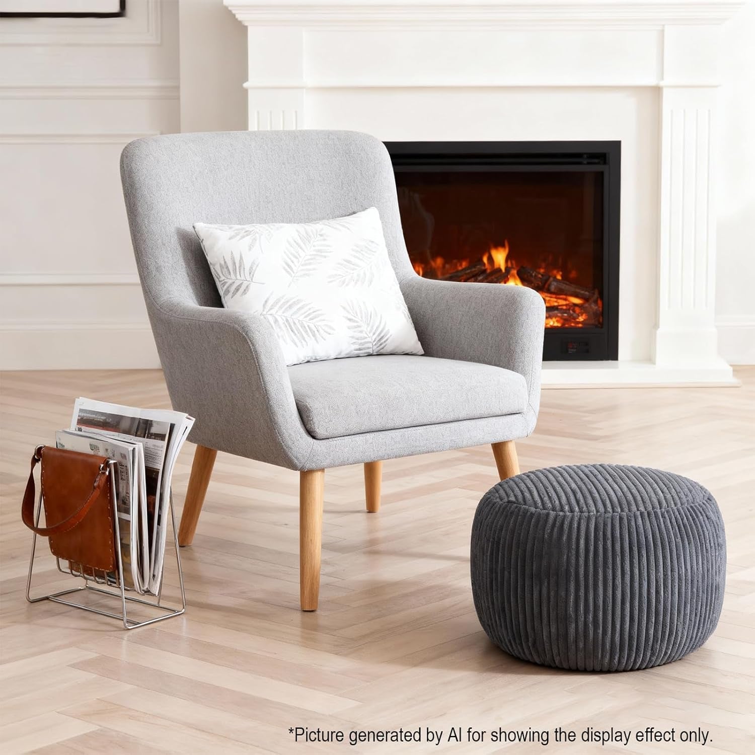 Unstuffed Ottoman Pouf Cover, Foot Rest Cover, Bean Bag Chair Cover (Gray)