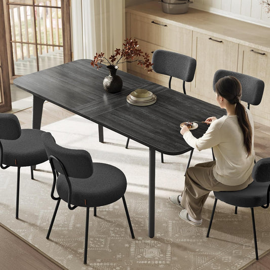 Dining Table for 4/6/8, Extendable Kitchen Table with Tapered Legs, Curved Transitions, for Dining Room, Kitchen, Home Office, Wooden Black UKDT090B01V1