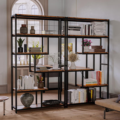 Bookshelves 6 Tiers, Industrial Etagere Heavy Duty Shelves for Living Rooom, Office Storage Geomeric Display Boocase, Vintage Brown