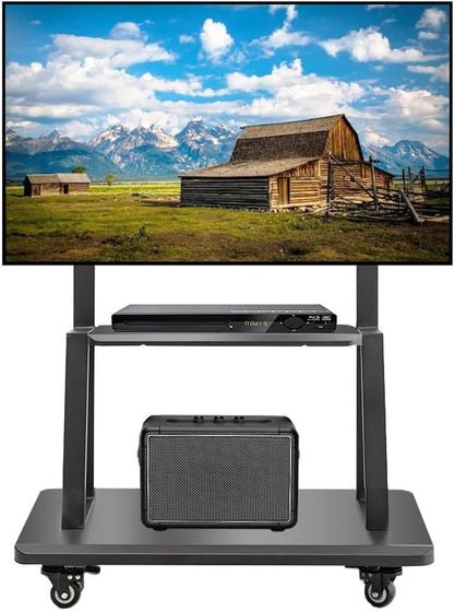 Mobile TV Stand,Rolling Tvs Cart on Wheels Height Adjustable Heavy-Duty Floor Stand Base for 32-75 Inch LCD LED OLED Flat Panel Screens Smartboard Movable Holds up to 220Lbs with Shelf