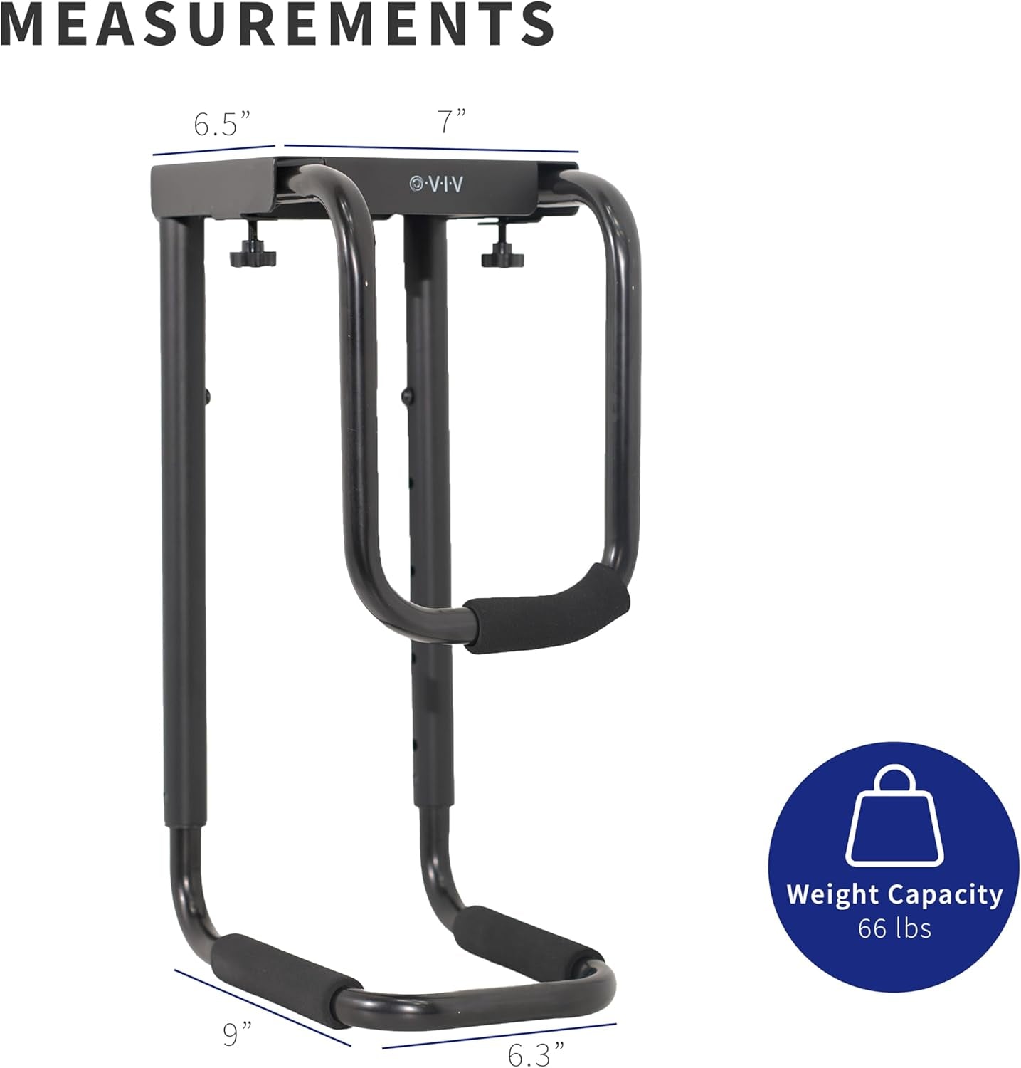 Heavy Duty Adjustable Under-Desk PC Mount, Home and Office Computer CPU Holder with Secure Locking, Supports up to 66 Lbs, Black, MOUNT-PC04B