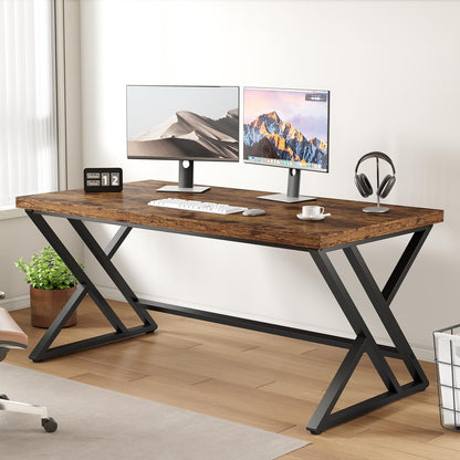 Rustic Computer Desk, Metal Wood Home Office Desk, Industrial Simple Study Executive Desk for Writing Work, Wooden Student Gaming Computer PC Table with Storage for Bedroom, 55 Inch, Rustic Brown