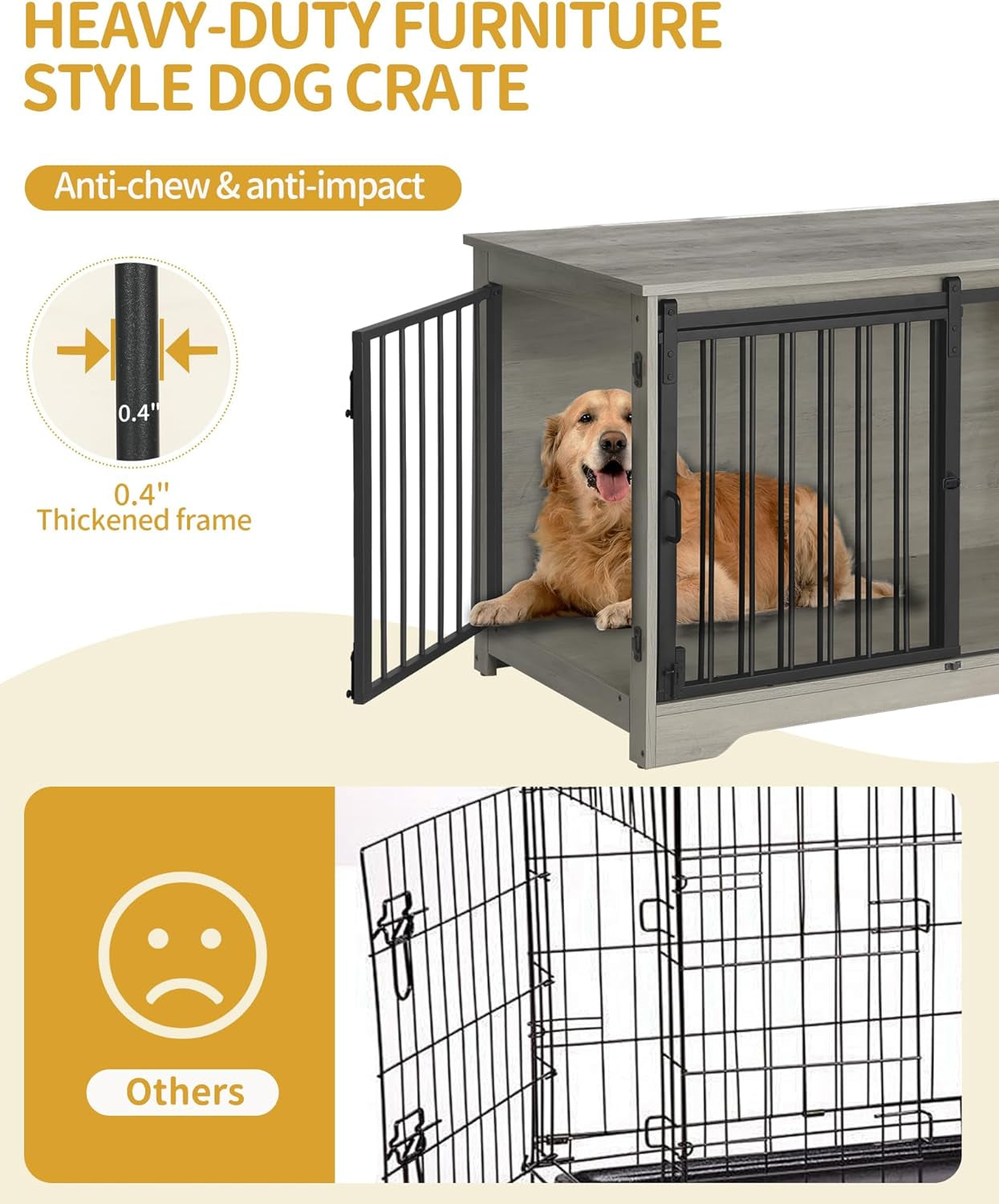 39.3" Dog Crate Furniture with Barn Door, Heavy Duty Dog Kennel Indoor with 2 Doors, Wooden Pet Cage End Table for Large Small Medium Dogs, Anti-Chew Anti-Escape, Black DFC02304B