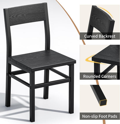 Dining Chairs Set of 4, Rustic Wood Dining Room Chairs with Thickened and Strengthened Metal Steel Frame & Slat Back, Modern Farmhouse Chair for Kitchen, Dining Room (4, Dark Black)