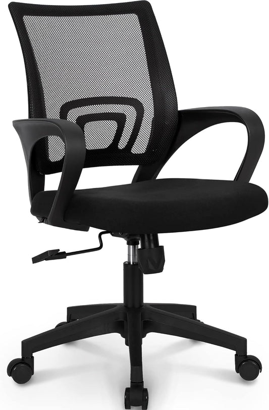 Office Desk Computer Chair Ergonomic Mesh Gaming Mid Back Seat with Comfy Lumbar Support Adjustable Height Swivel for Home Task (Black)