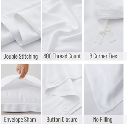 Bella Coterie Luxury Bamboo Viscose King Size Duvet Cover Set | 100% Organically Grown | Corner Ties | Ultra Soft | Cooling | Two Pillow Shams | 106 X 94 | No Insert [White]