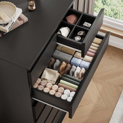 Black Tall 7 Drawer Dresser for Bedroom, Modern Wood Closet Dressers & Chests of Drawers with Jewelry Storage, 23.6" L*15.8" W*47.5" H in Large Vertical Dresser for Bedroom, Living Room, Nursery