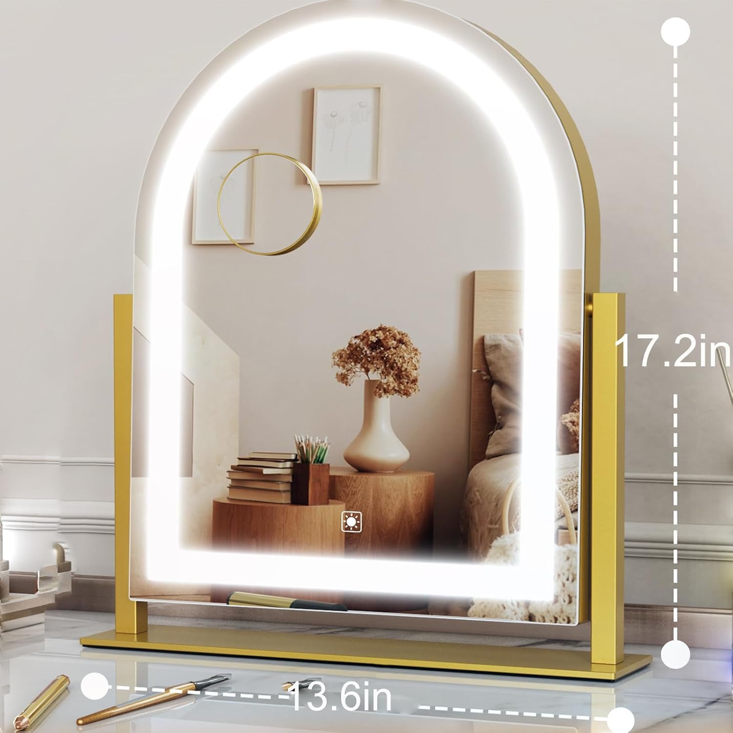 Arched Makeup Vanity Mirror with Lights 17.2" LED Makeup Mirror Detachable 10X Magnification, Hollywood Make up Mirror with Lighting, Smart Touch, 360° Rotation, (Gold,Gift Box)