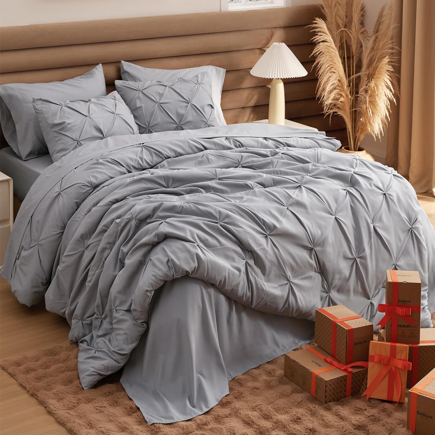 Bedsure California King Comforter Set Grey - Bed in a Bag Cal King Bedding Set 7 PCS, Gentlesoft™ Bed Set Gift for Family, All Season down Alternative Comforter with Sheets, Pillowcases & Shams
