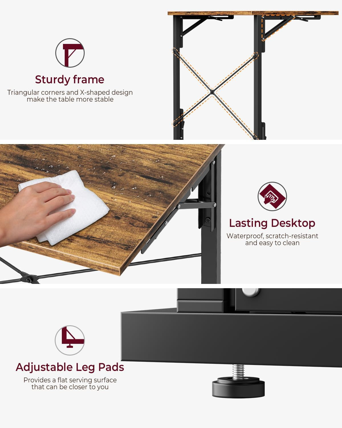 31.5" Folding Desk, Foldable TV Tray Table for Eating on Couch, Extra Large TV Dinner Trays, Portable Fold Computer Writing Desk Table for Home Office, Rustic Brown