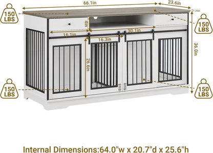 86" Stackable Dog Kennel Furniture with Removable Divider & 3 Doors, Double Dog Crates Furniture for 2 Dogs, Corner Dog Crate Furniture, Rustic Brown