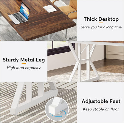 70.8-Inch Executive Desk, Large Computer Office Desk Workstation, Modern Simple Style Laptop Desk Study Writing Table Business Furniture for Home Office (Brown/White, 70.8 Inch)