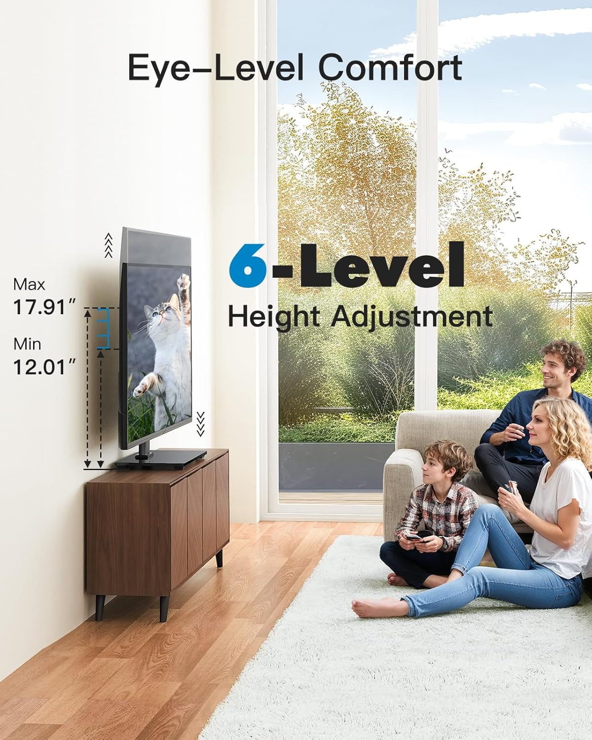 Universal TV Stand, Table Top TV Stand for 32-60 Inch Tvs & Monitors, Height Adjustable TV Mount Stand Holds up to 88 Lbs with Tempered Glass Base & Wire Management, VESA 400X400Mm PSTVS04