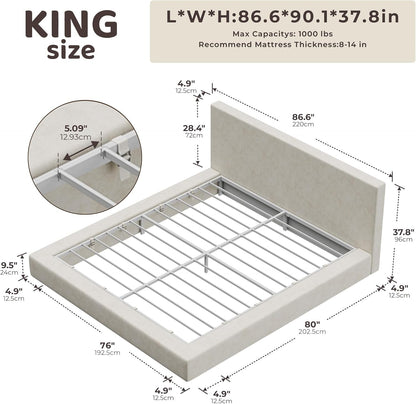 Airframe King Size Bed Frame with Headboard, Cloud Upholstered Platform Bed Frame, 5 Inch Foam Cushioned, No Box Spring, Easy Assembly(Beige Chenille)