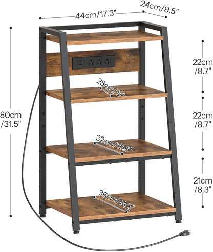 4-Tier AV Media Stand with Charging Station and LED Light, Wooden Stereo Cabinet, Game Console Stand, Media Audio Rack, Record Player, Entertainment Center, Rustic Brown and Black BF106UDCJ01