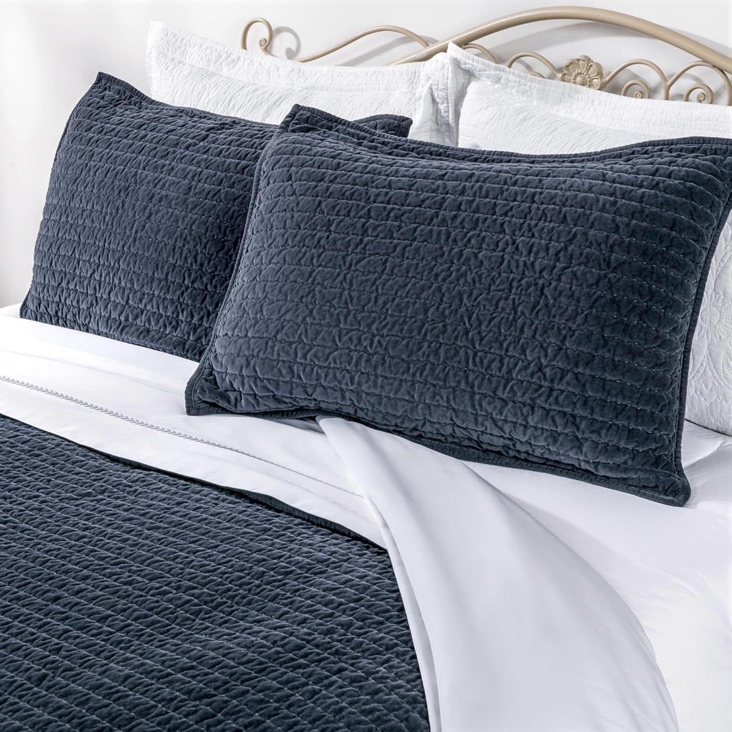 Bed Pillow Sham Royal Cotton Velvet Pic-Stitch King Pillow Sham - 20'' X 36'', Dusty Blue, 1 Piece