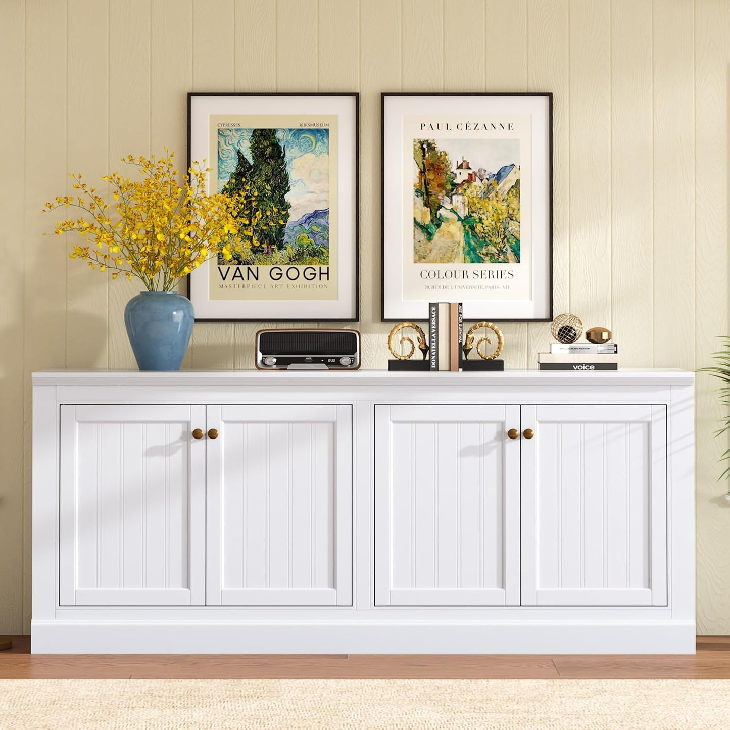 72" Farmhouse Sideboard Buffet Cabinet with Barn Doors, Storage Console Table with Adjustable Shelves, Coffee Bar/Tv Stand for Living Room, Kitchen, Entryway, White