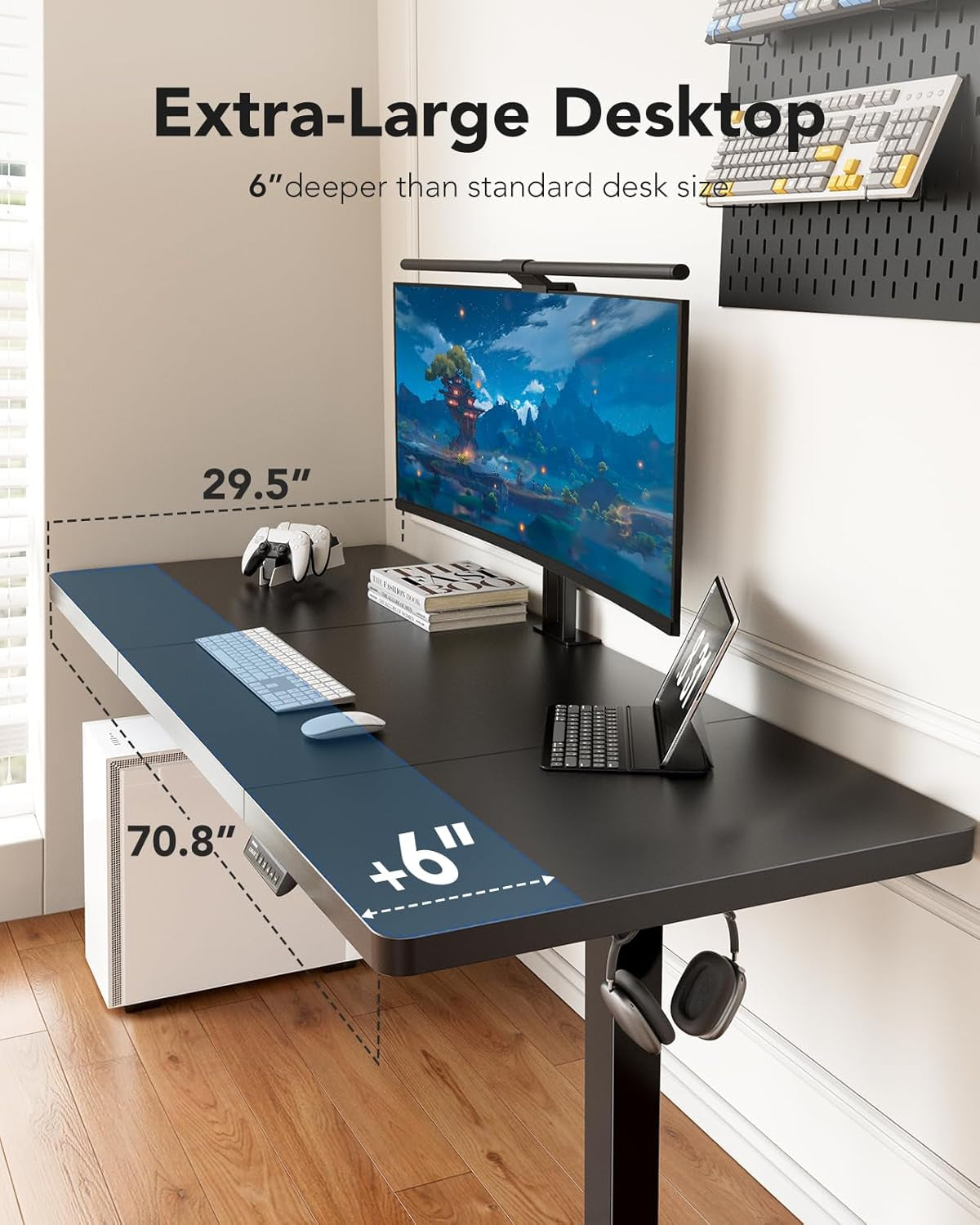71 X 30 Inch Electric Standing Desk, Powerful Brushless Motor Large Height Adjustable Table, 4 Memory Preset Sit Stand up Desk, Home Office Computer Table with Thick T-Shaped Frame