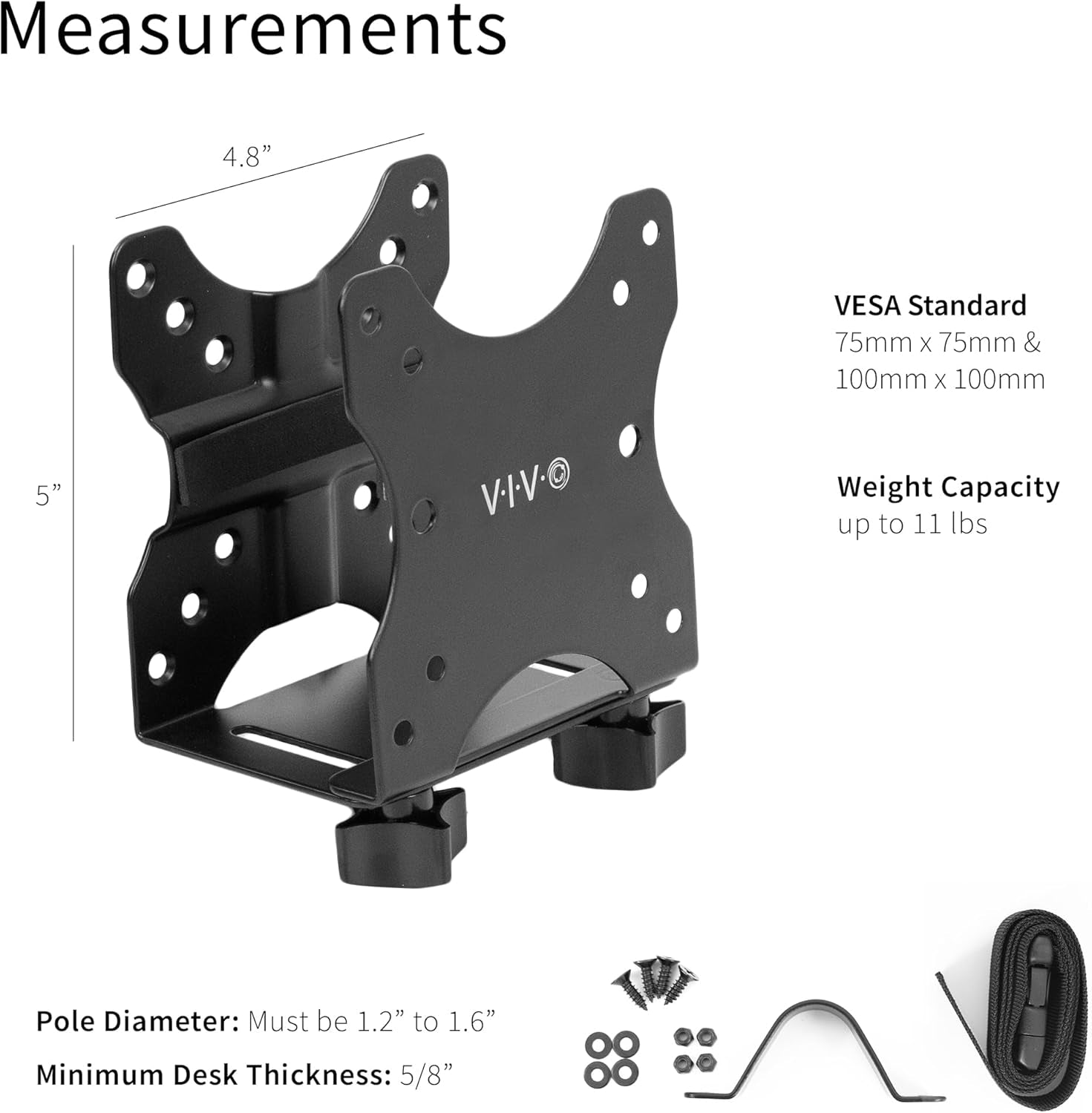 Adjustable Thin Client Mini PC Mount Bracket, CPU VESA under Desk and Monitor Arm Computer Holder, Black, MOUNT-PC05C
