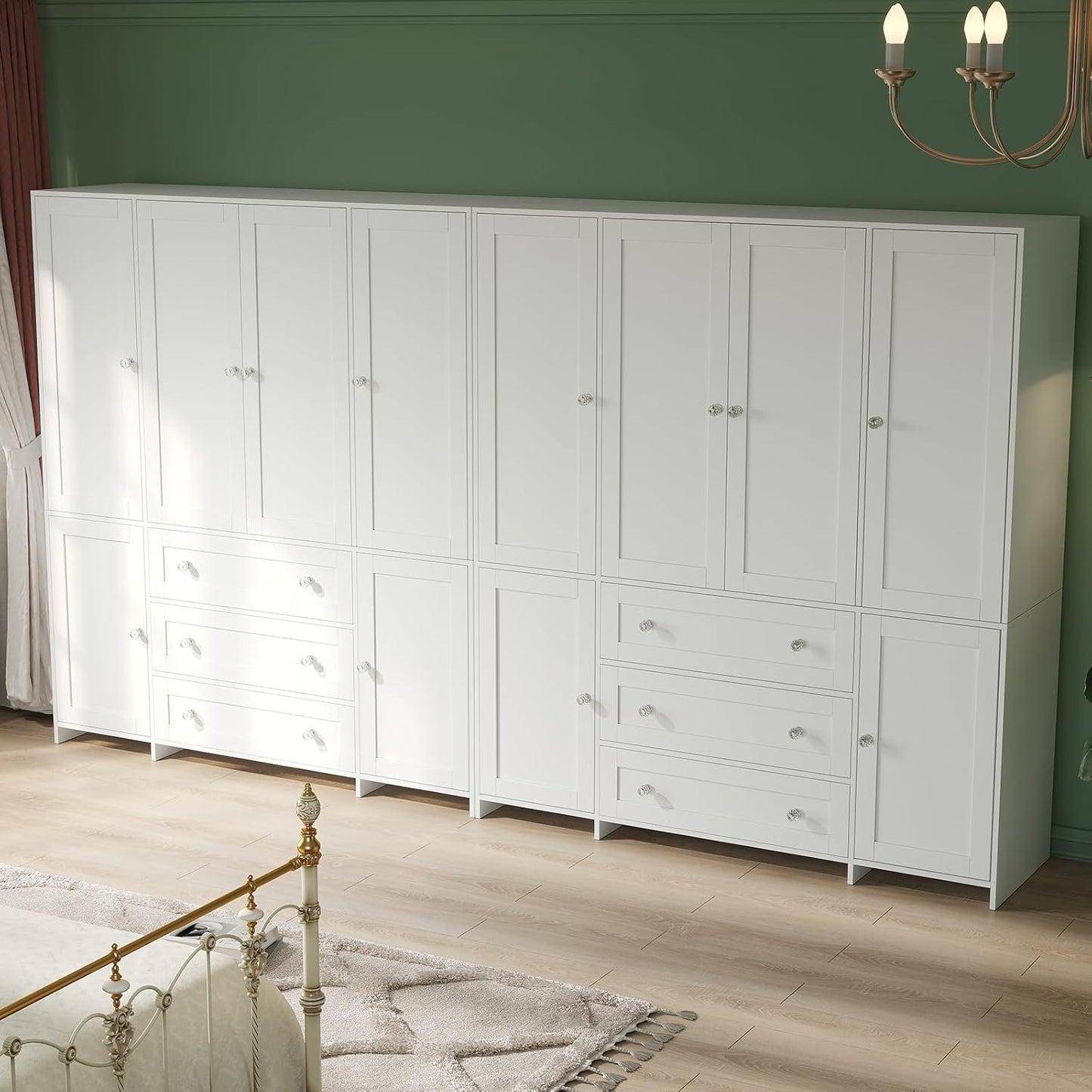 Armoire Wardrobe Closet with Drawers and Mirror, 71" Clothing Storage Cabinet with Hanging Rod, 6 Doors Wooden Wardrobe Cabinet for Bedroom, Large Capacity Storage