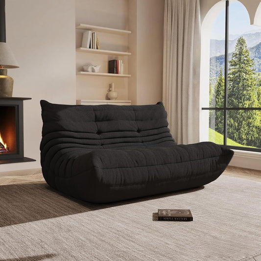 Bean Bag Chair, Oversized Loveseat Fireside Chair for Adults, 2 Seater with Memory Foam Filled, Lazy Sofa Lounge Floor Sofa for Living Room, Bedroom, Office, No Assembly Required. (Black)