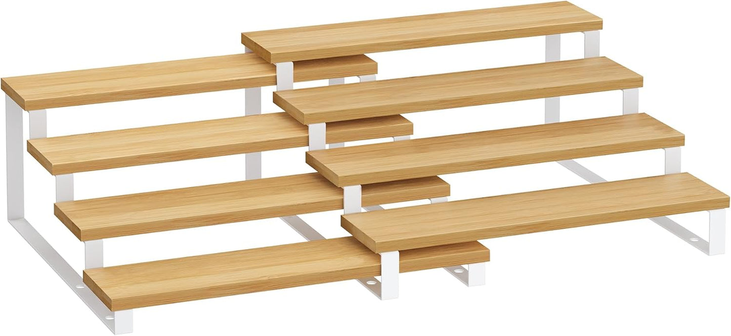 Display Risers, Set of 2 Engineered Wood Perfume Organizer Stand, 3-Tier Cupcake Stand Holder, Spice Rack, Shelf Risers for Figures, Dessert Shelves, Natural Beige and Ink Black UKCS016N01