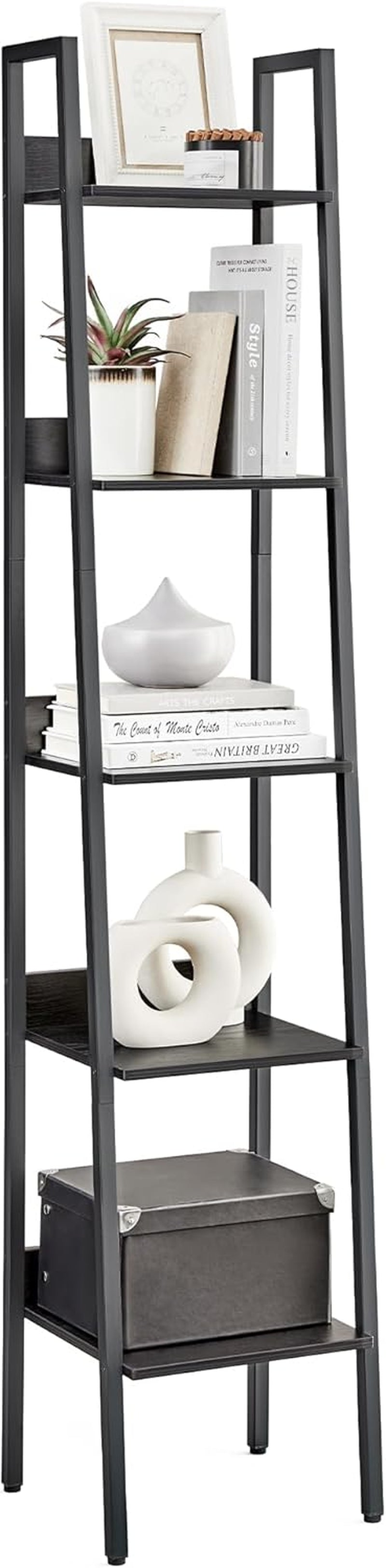 Bookshelf, 5-Tier Narrow Book Shelf, 11.8 X 13.3 X 66.9 Inches, Ladder Shelf for Home Office, Living Room, Bedroom, Kitchen, Ebony Black and Ink Black ULLS109B56